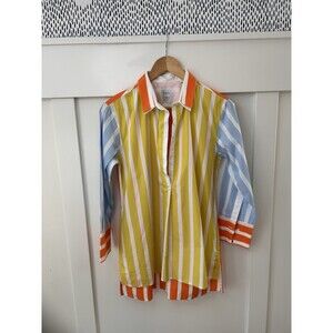 Sara Roka Women's Multicolor Striped Collared Cotton Poplin Button-Up Blouse 42